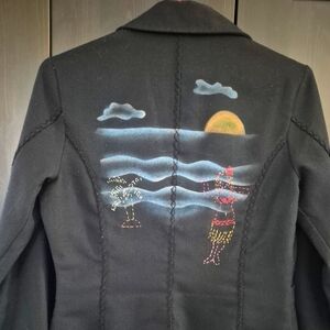 Hawaiian/Tropical Island/Hulu Girl Palm Tree Ocean Sun Image Blazer/Jacket Black